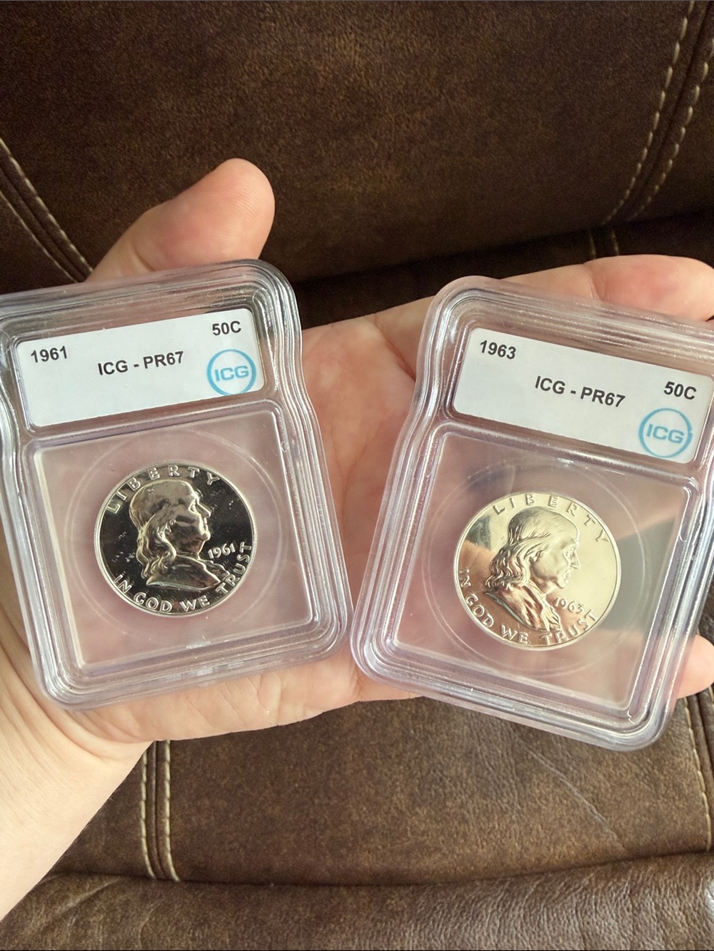 2pc LOT •FRANKLIN HALF DOLLAR• Graded ICG PR-67 >> 1961 & 1963
